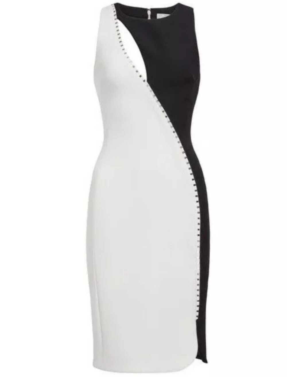 Versace Black & White Studded Asymmetrical Sheath Dress